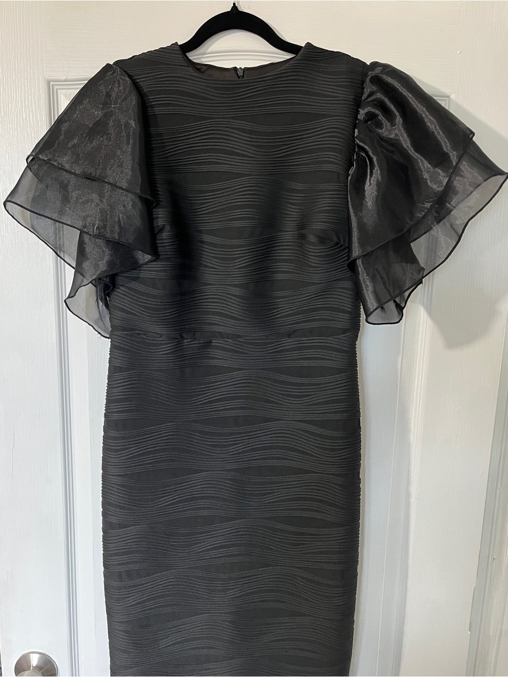 SHEIN Black Midi Dress with Layered Organza Flutter Sleeves